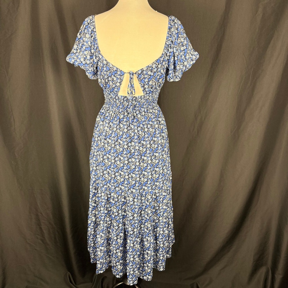 Trixxi Blue Floral Smocked Open Tie Back Maxi Dress M EUC Cottagecore - Picture 3 of 12